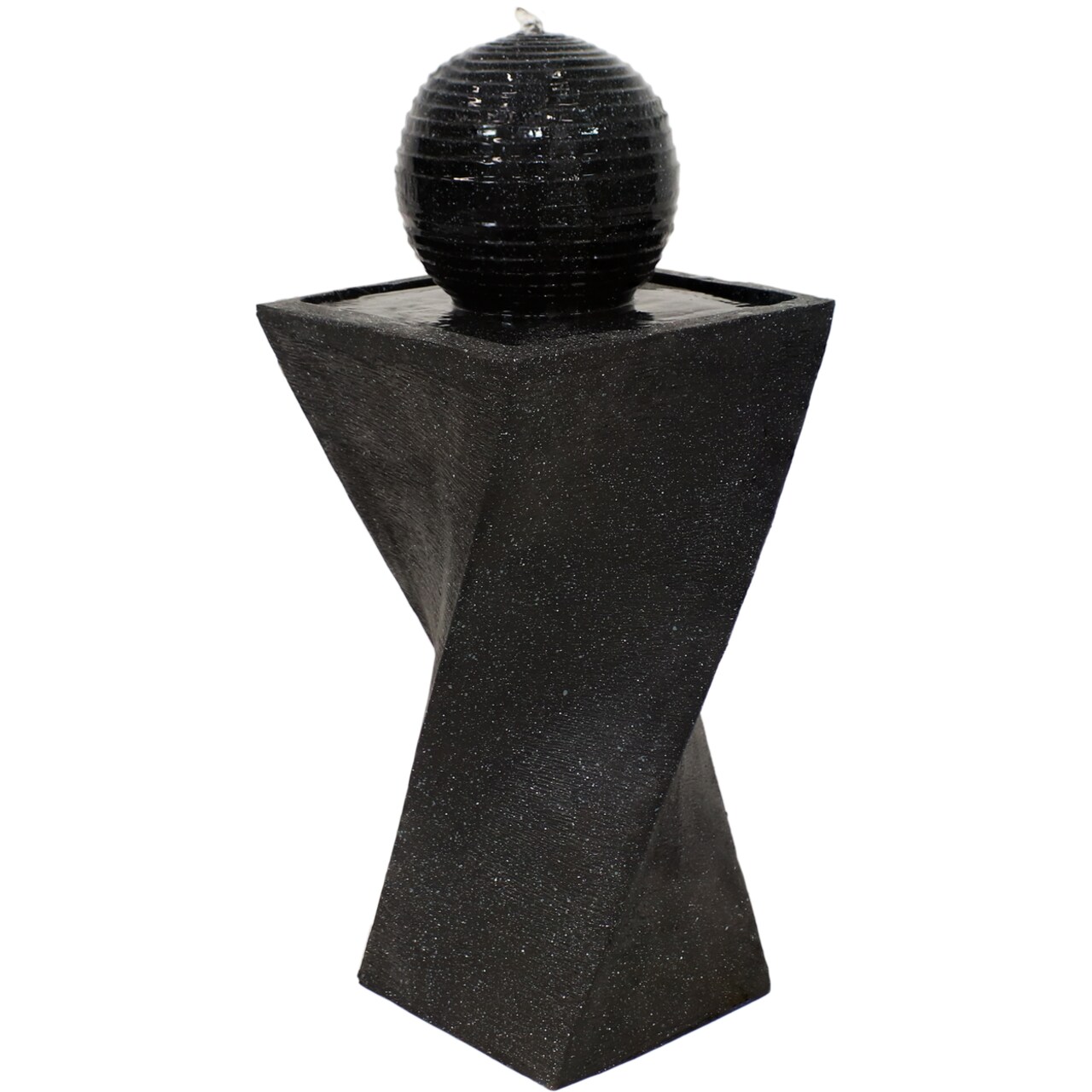 Sunnydaze Black Ball Solar Water Fountain With Battery/Led Lights - 32 In